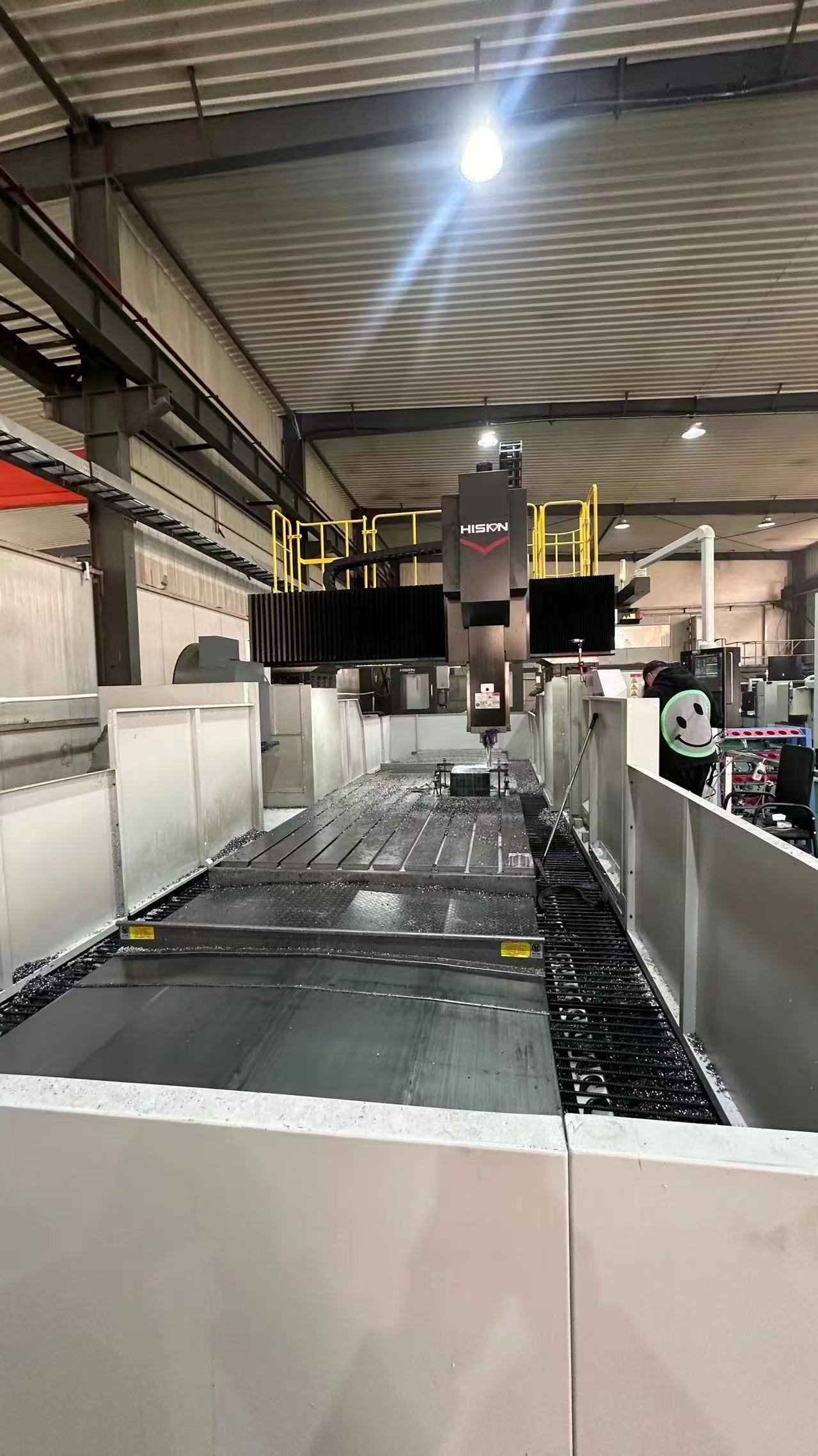Large CNC gantry machining center in operation